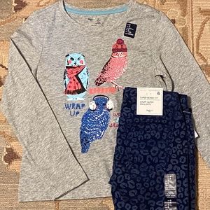 *NWT* GapKids Girls Set Owl Tee 6-7 & Navy Pant 6